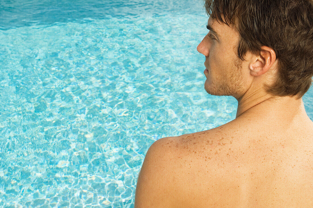 Close-up of a man at the poolside