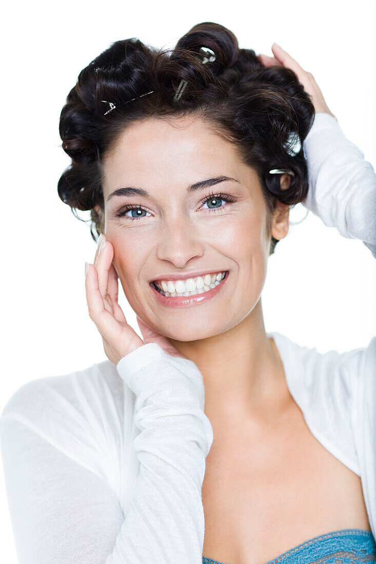 Young woman with hair clips