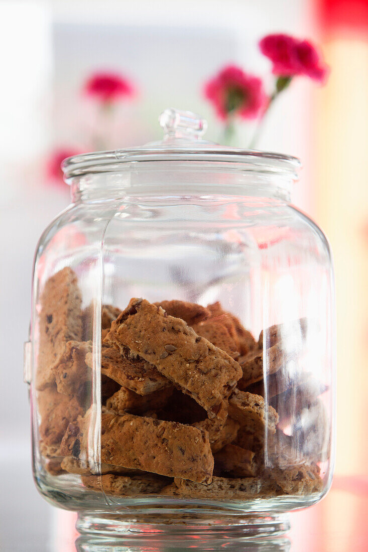 Cookies in a jar at a restaurant