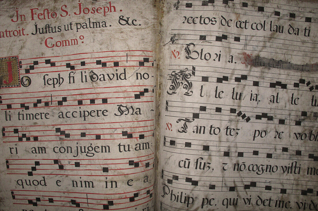 Old spanish songbook in San Agustin church, Intramuros, Manila, Philippines, Asia