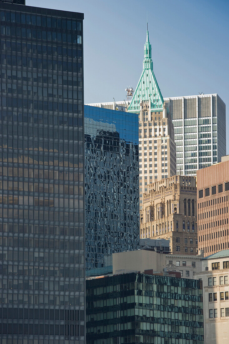 View of high rise buildings of Downtown Manhattan, Manhattan, New York, USA, America