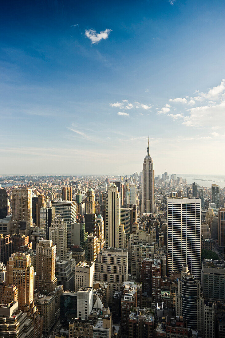 View of Empire State Building and Rockefeller Center, Manhattan, New York, USA, America