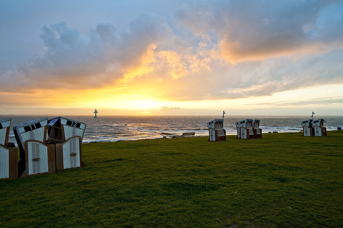 Sunset over North Sea, Norderney, East Frisian Islands, Lower Saxony, Germany