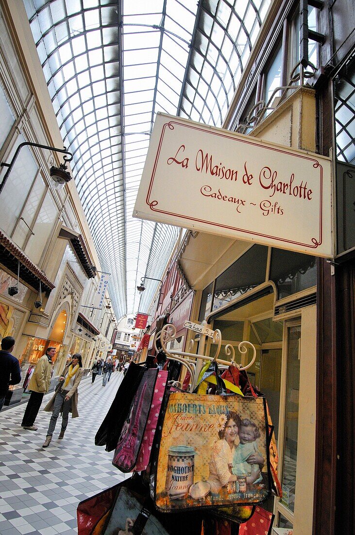 Passage Jouffroy 1845 commercial passageway between Boulevard Montmartre at Grande-Batelire street, Paris France