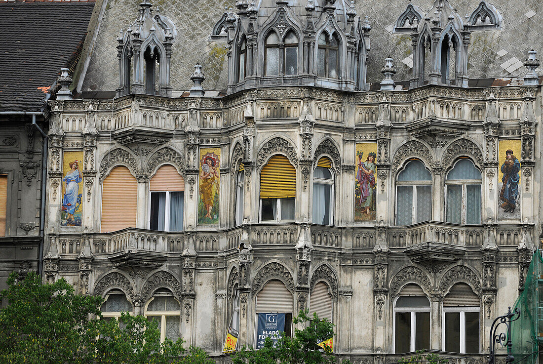 Decrepit Art Nouveau facade, Budapest, Hungary, Europe