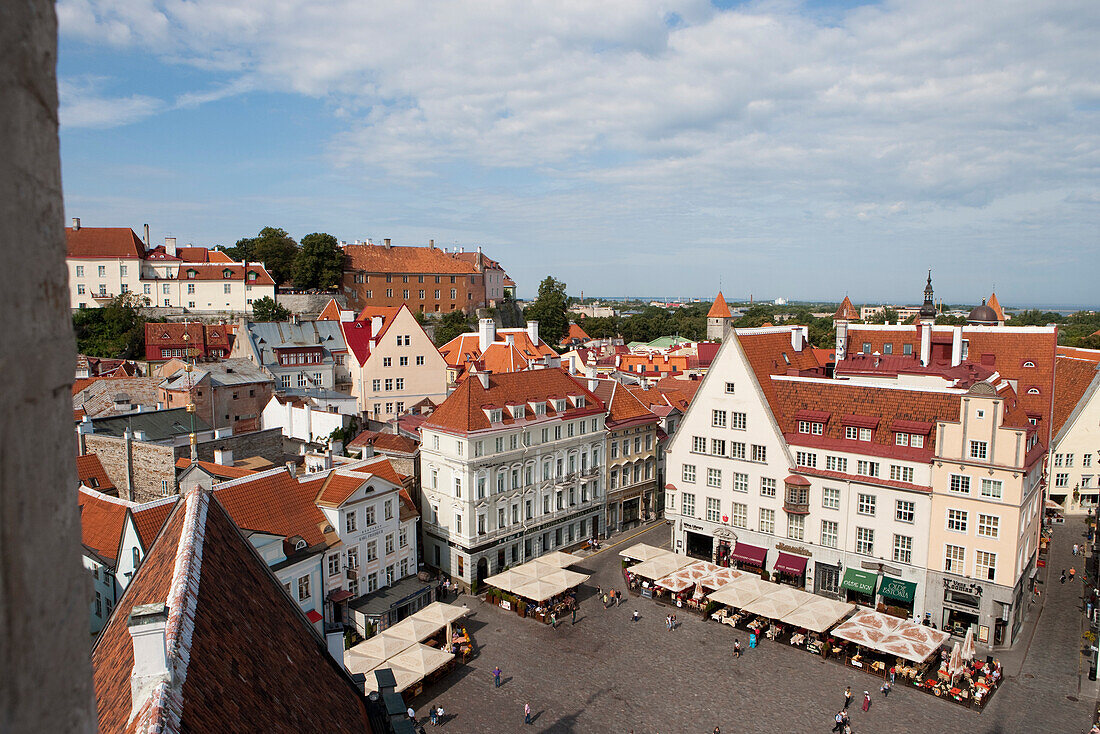 View over Town Hall Square (Raekoja Plats) from Town Hall Tower, Tallinn, Harjumaa, Estonia