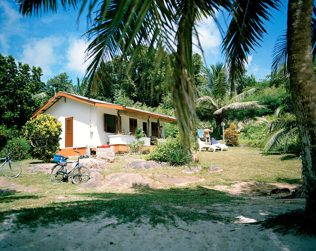 Small holiday house at Anse Severe Beach, north western La Digue, La Digue and Inner Islands, Republic of Seychelles, Indian Ocean