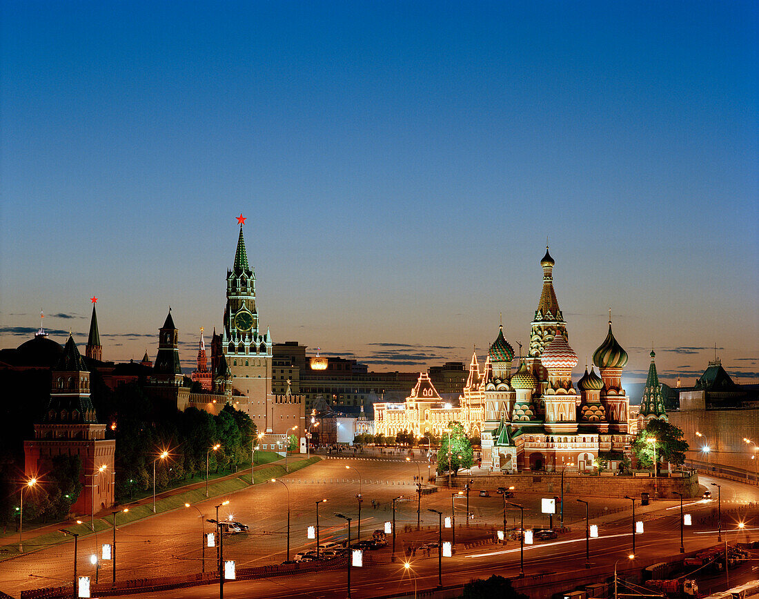 View from  Hotel over Moskva to Basil's Cathedral, Red Square and Kremlin, Moscow, Russia, Europe