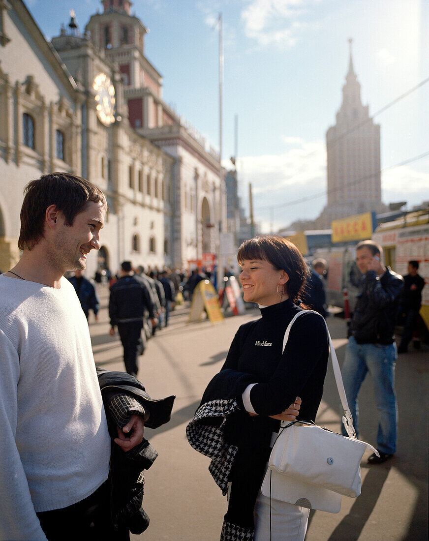 People at Kazansky station, Komsomolskaya Square or Three Station Square, Moscow, Russia, Europe