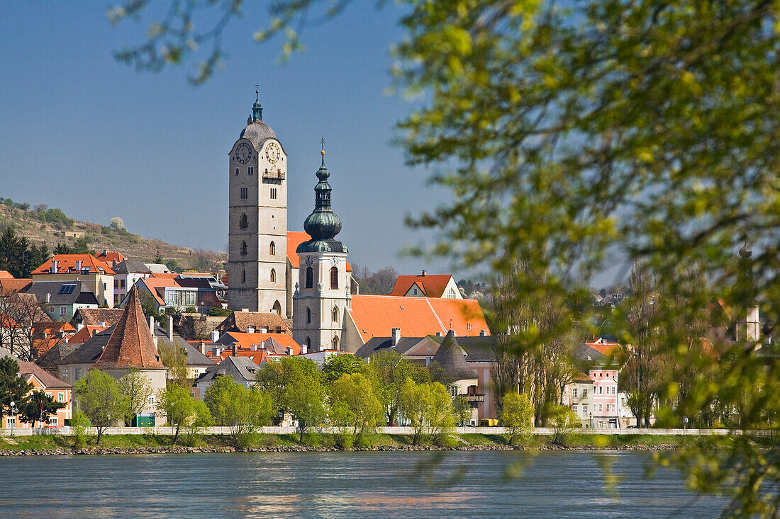 View of the town of Krems with church in the sunlight, Wachau, Lower Austria, Austria, Europe