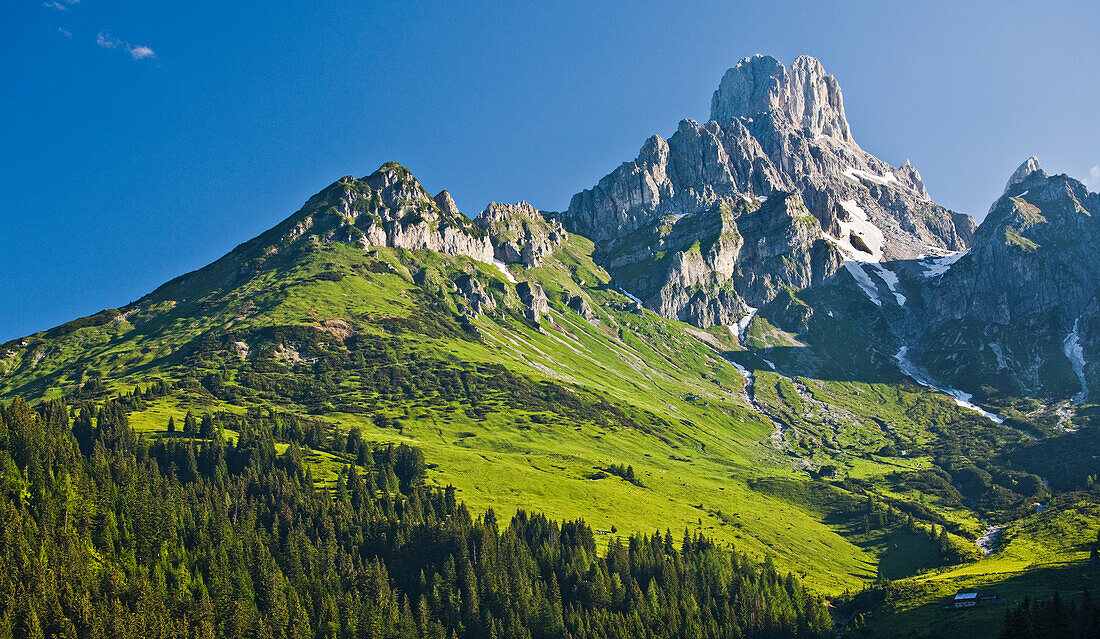 Mountains in the sunlight, Hofalm, Bischofsmuetze, Salzkammergut, Salzburg, Austria, Europe