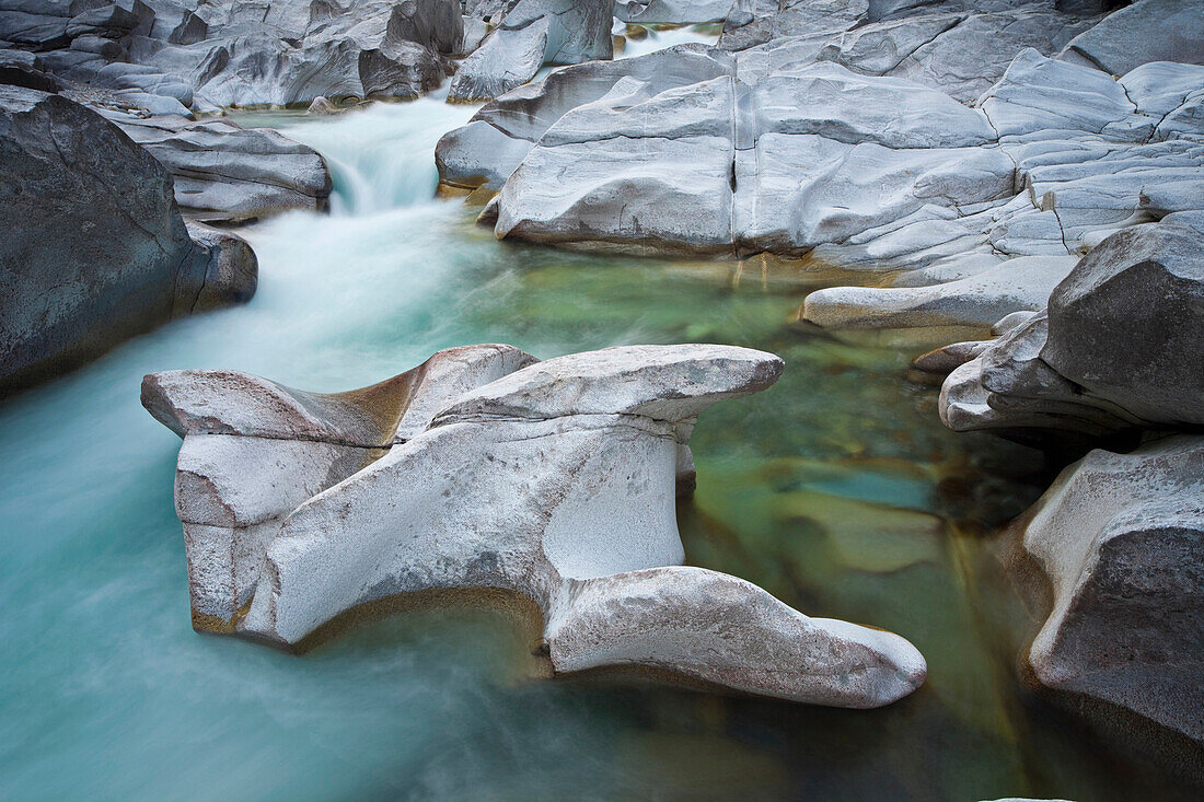 Rocks in a river at Valle Verzasca, Ticino, Switzerland, Europe