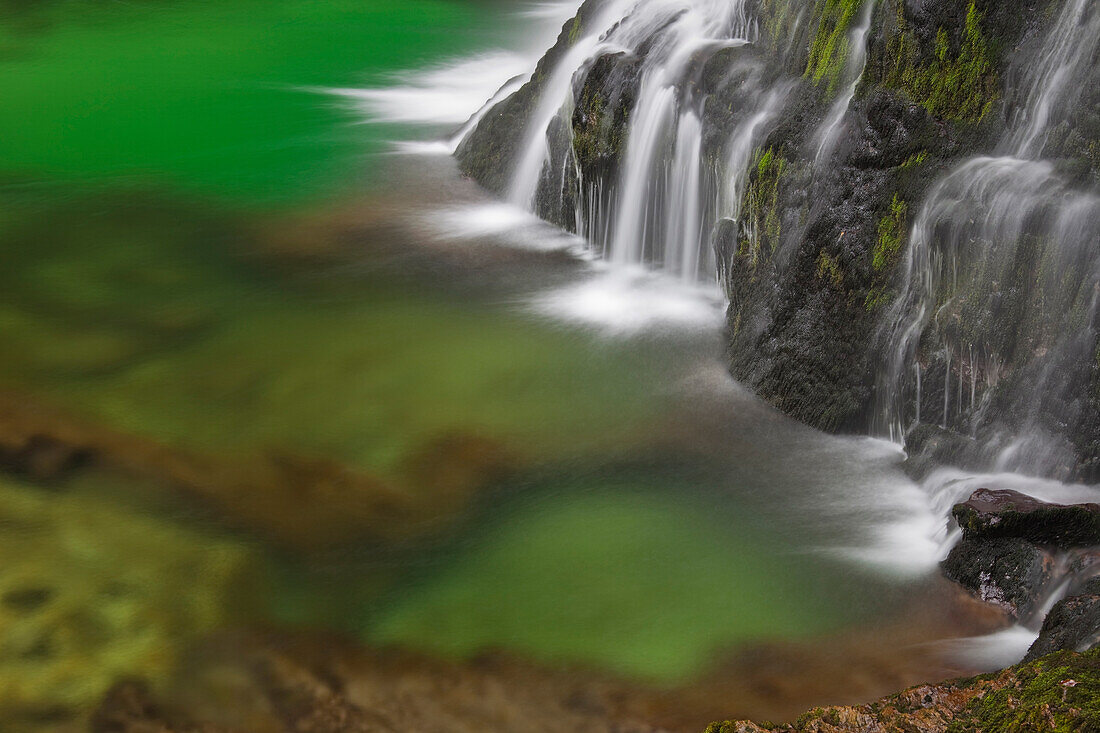 Waterfall on mossy rocks, Golling Fall, Salzburg, Austria, Europe