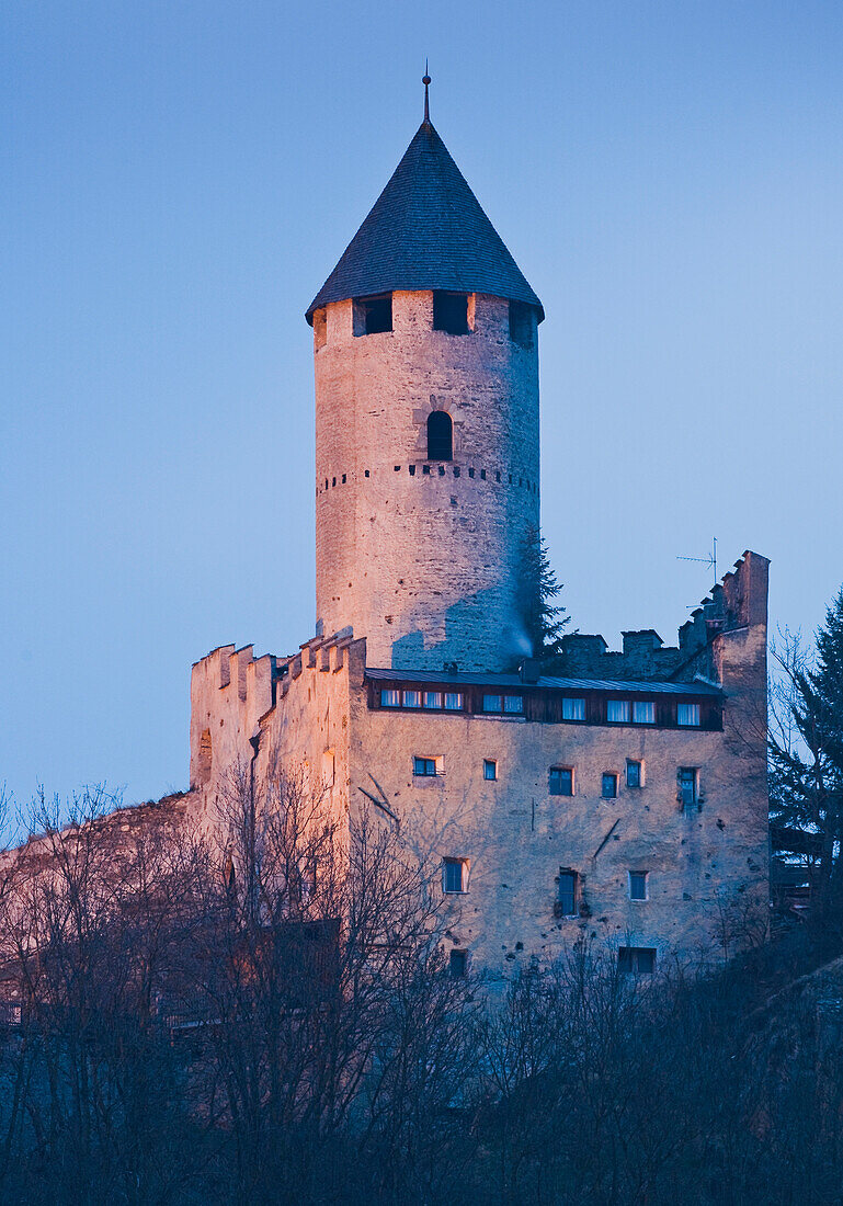 Sprechenstein castle in the evening, Valle Isarco, Alto Adige, South Tyrol, Italy, Europe