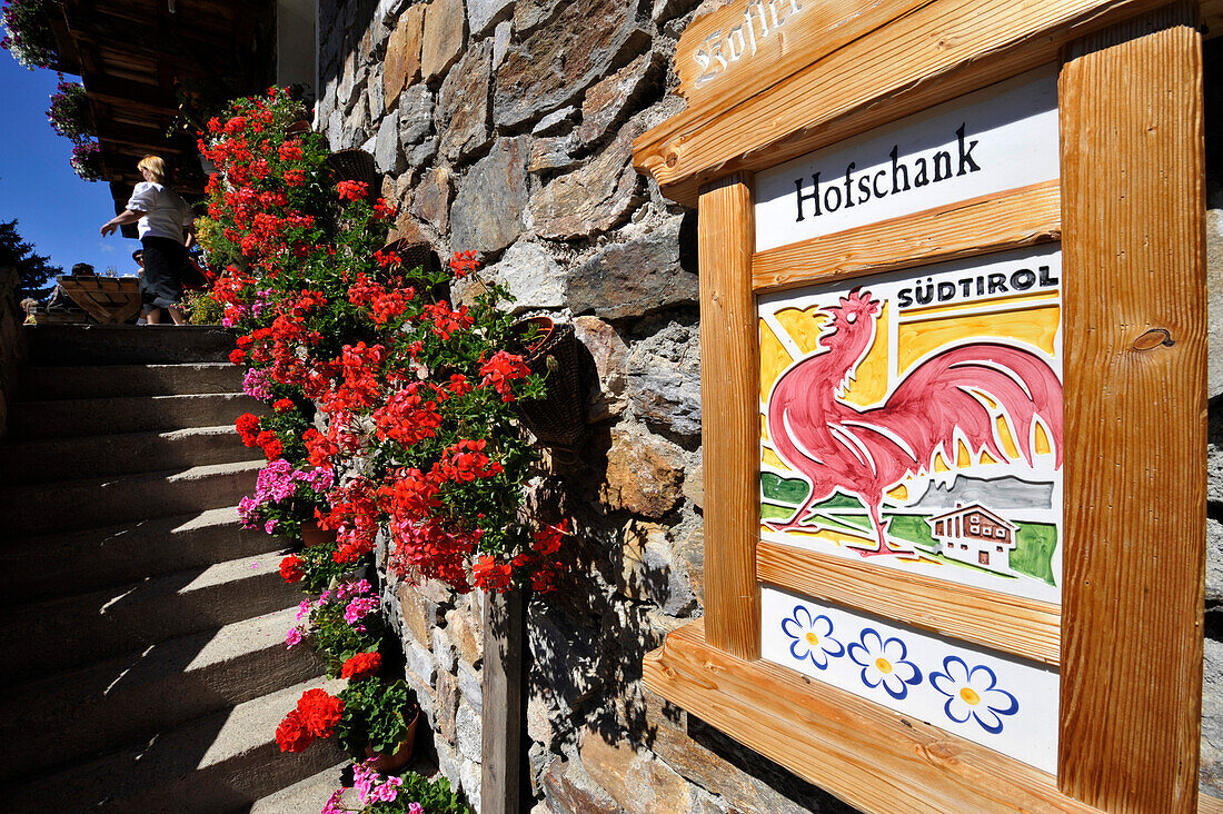 Farmhouse inn with a sign, farm holidays, Valley Tauferer Ahrntal, Alto Adige, South Tyrol, Italy