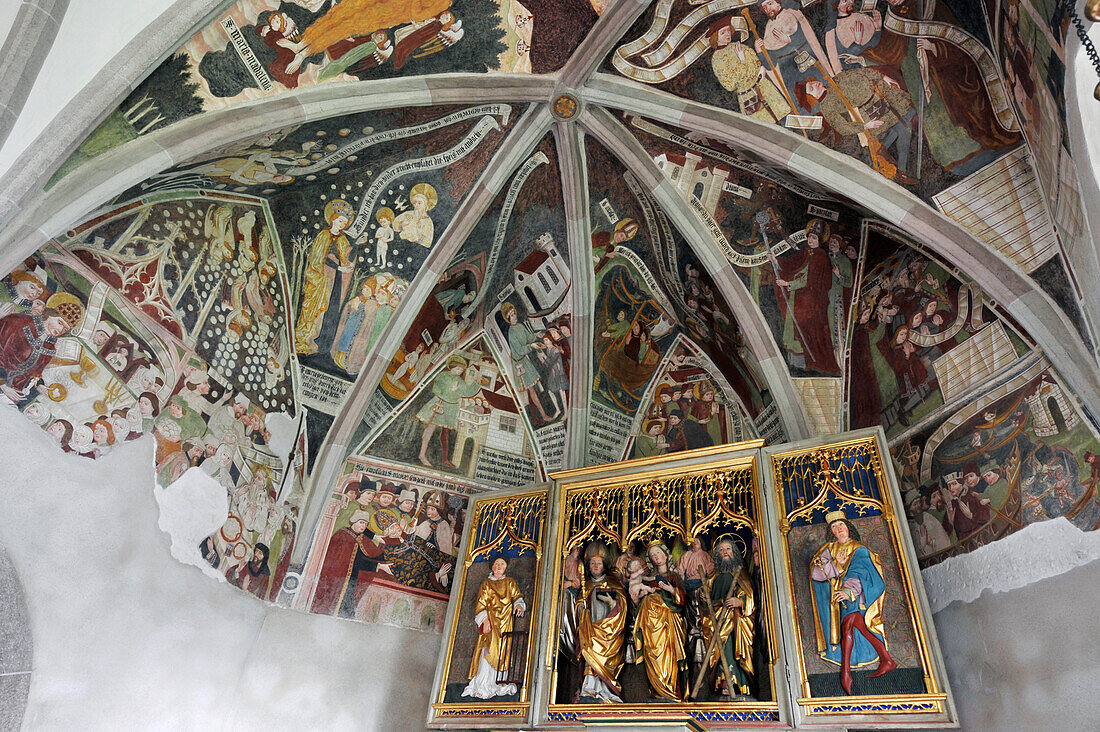 Fresco inside of St. Nikolaus church at Klerant, Brixen, South Tyrol, Alto Adige, Italy, Europe