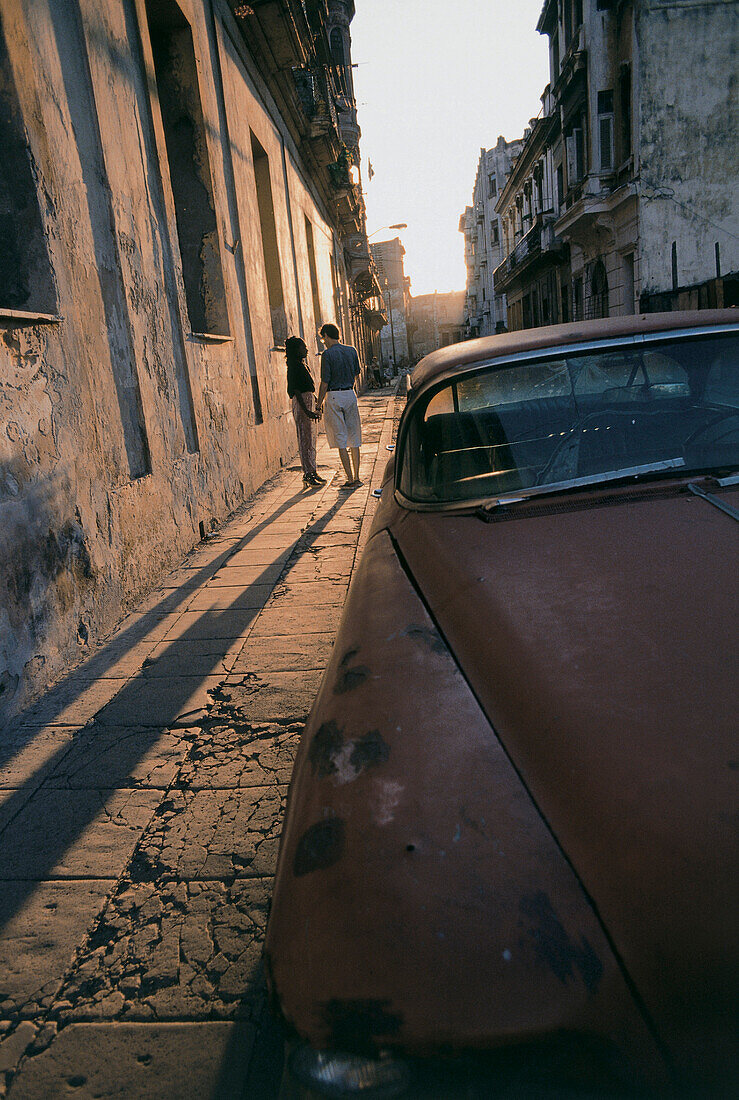 Vintage car driving, blurred motion, Yank Tank, Cuba