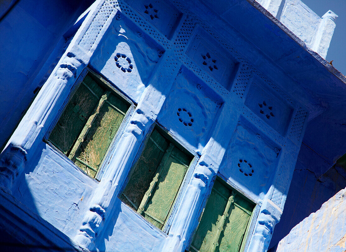 House in blue town in Jodphur, close up, Rajasthan, India