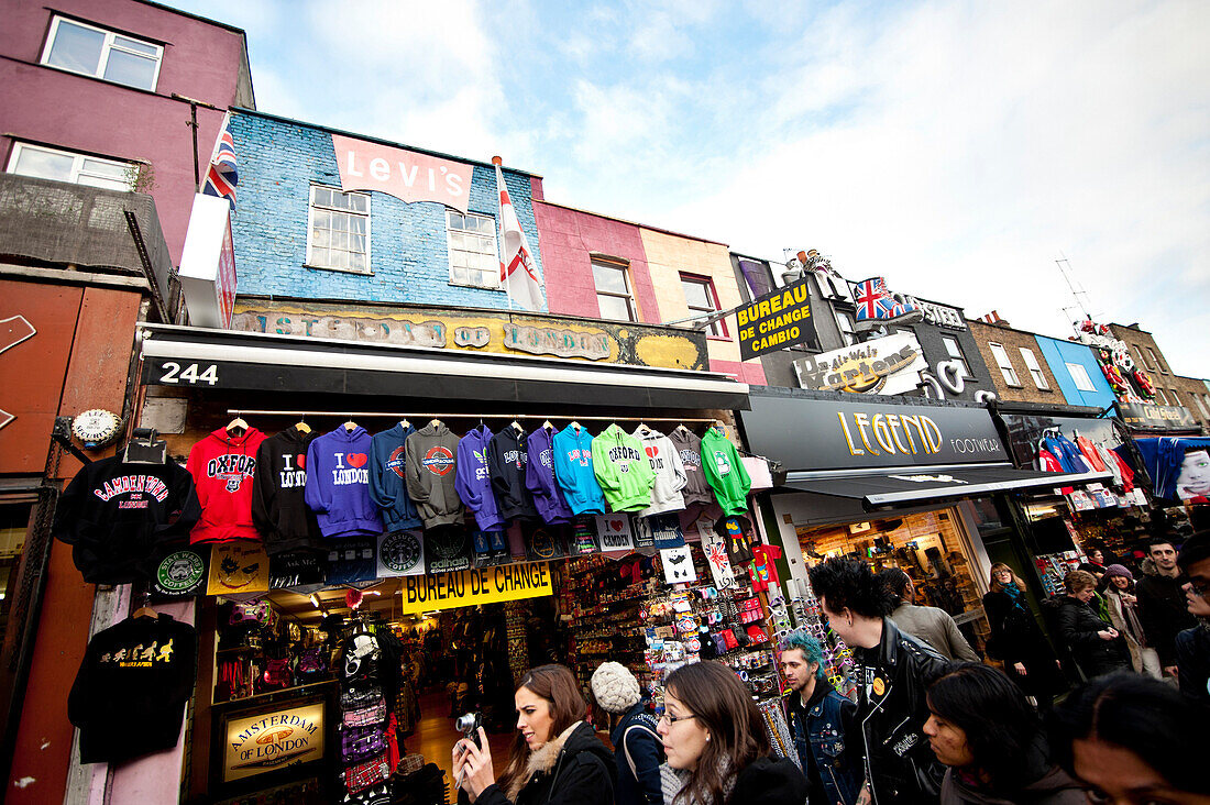 Shops In Camden High Street As Part Of The Famous Camden Market, Camden Market, North London, London, Uk