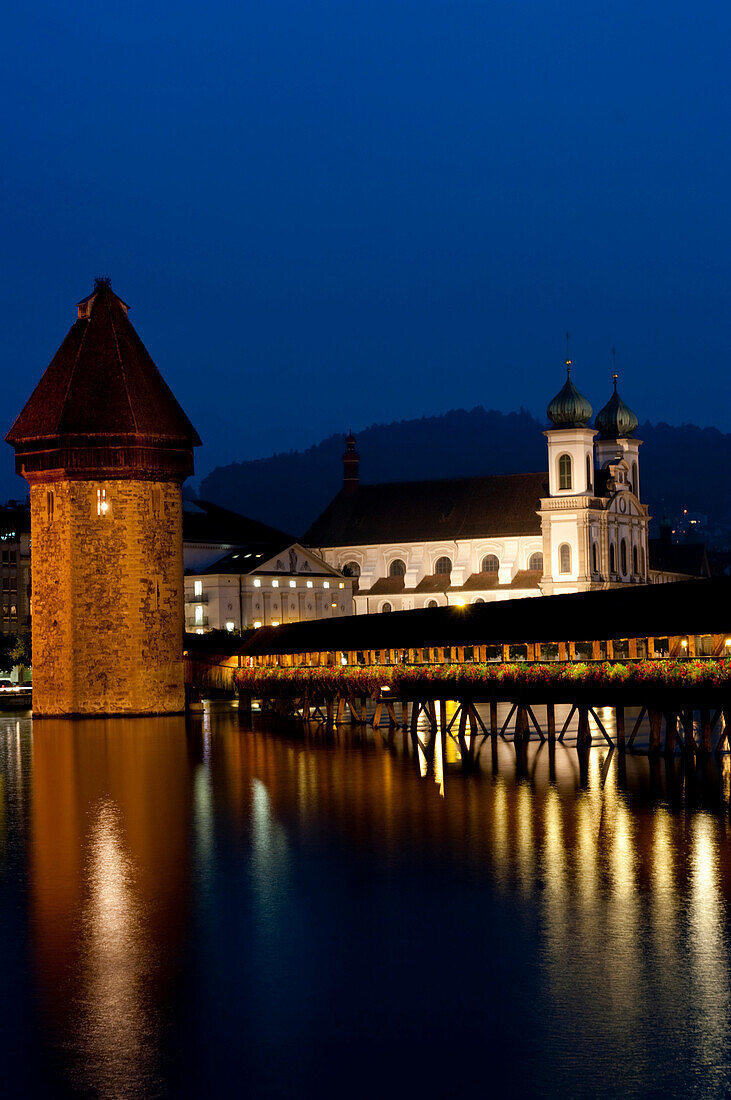 Chapel Bridge at dusk, Lucerne, Switzerland