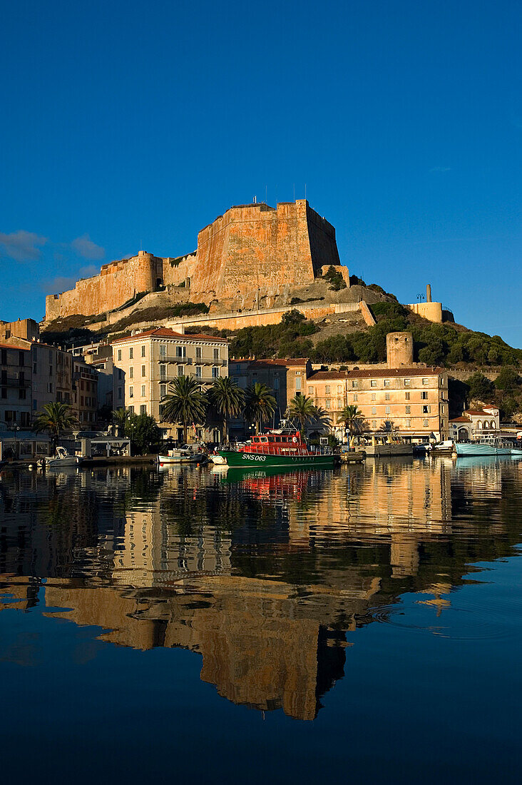The citadel and harbour of Bonifacio, Bonifacio. Corsica. France.
