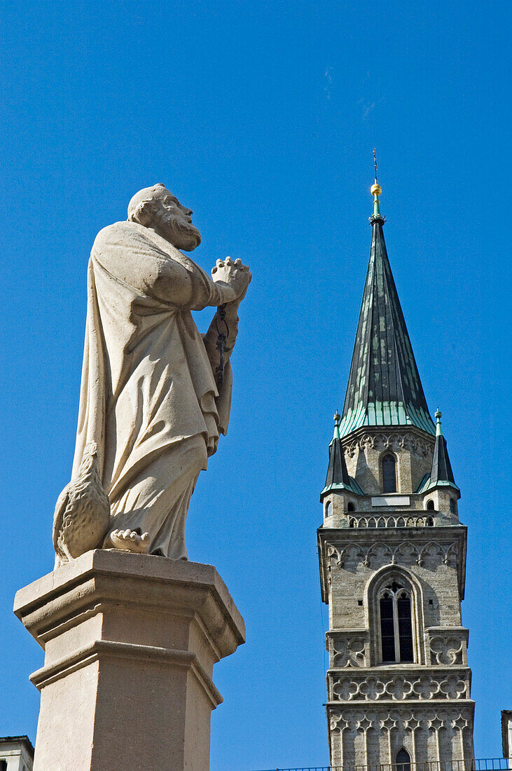 Statue of St Peter and Collegiate Church, Close Up, Salzburg, Austria