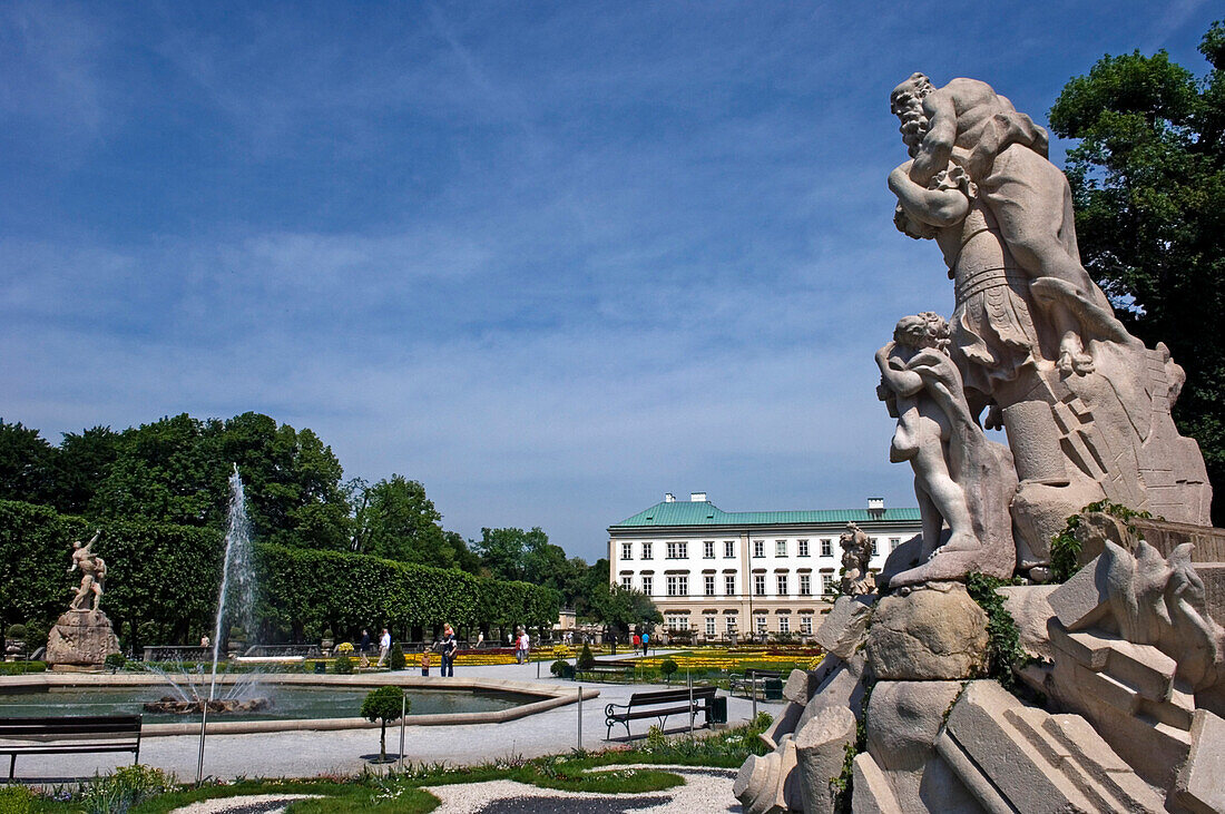 Statues at Mirabell Palace and Gardens, Salzburg, Austria.  Mirabell Palace and Gardens was featured in the film Sound of Music