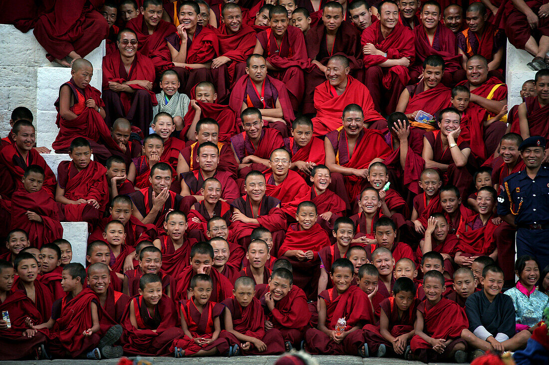 Buddhist monks laughing, Thimphu, Bhutan