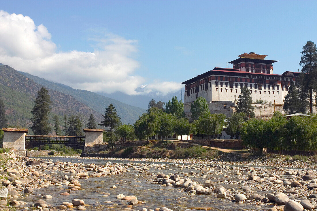Dzong style building in Paro Valley, Bhutan