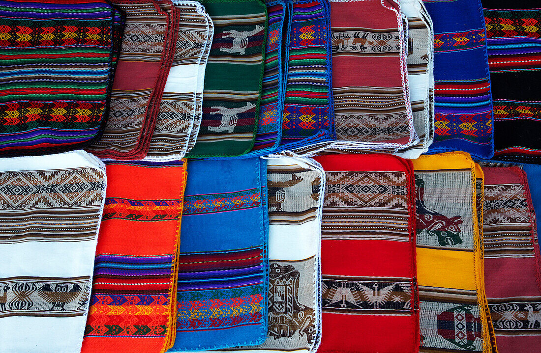 Traditional table mats sold by Amaryan people, The Island of The Sun, Lake Titicaca, Bolivia