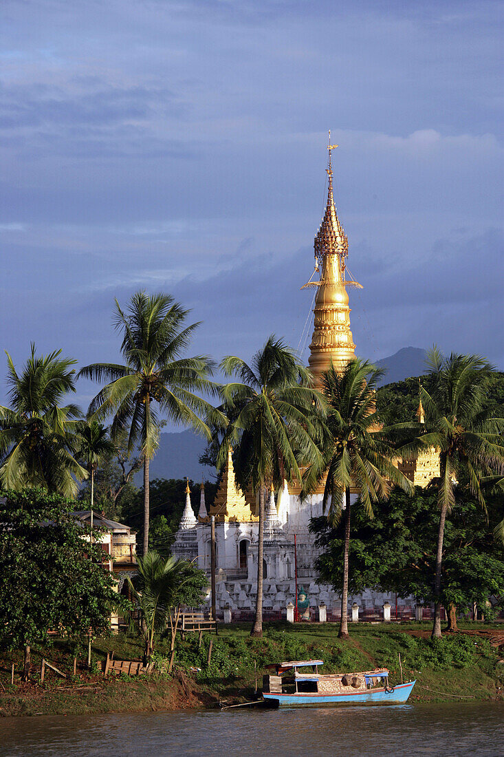 Pagoda by Irrawaddy river, Katha, Sagaing Division, Burma (Myanmar)