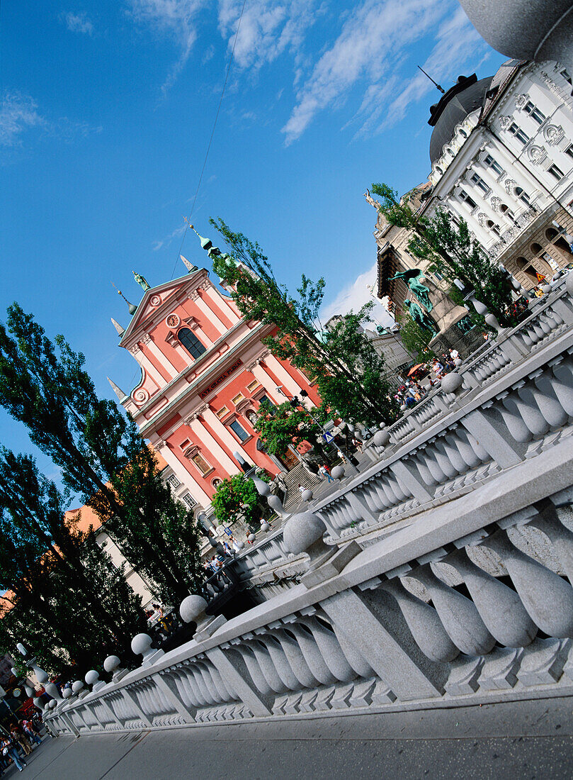 St. Ursula's church and Three Bridges, Ljubljana, Slovenia