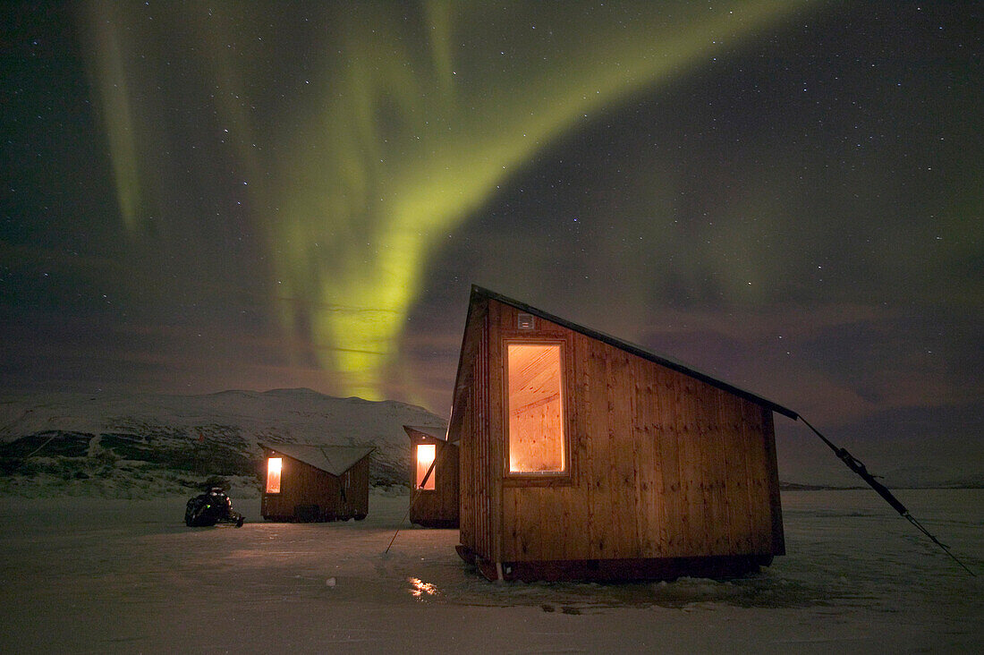 Abisko Ark Hotel with Aurora Borealis in background, Abisko, Sweden