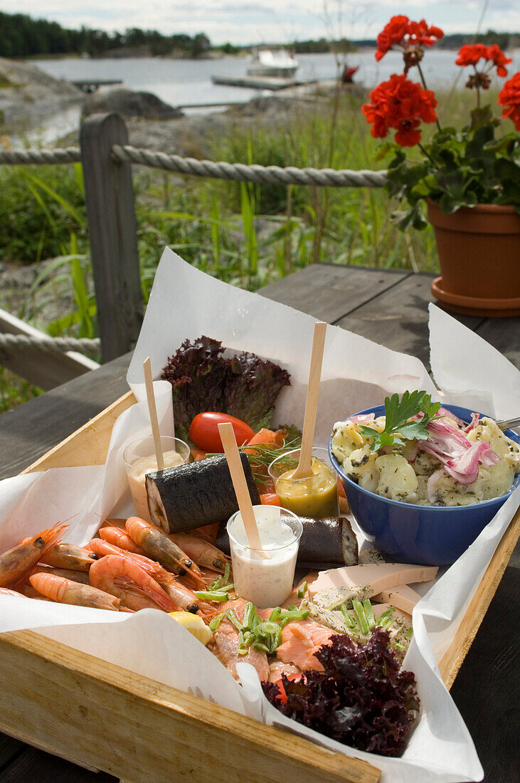 Fresh seafood served on Uto Island, Stockholm Archipelago, Sweden.