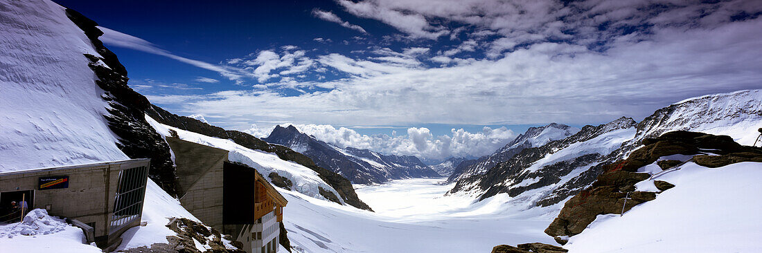 Italian Alps across Jungfraufirn glacier from summit station of Junfraujoch Railway, Bernese, Oberland, Switzerland