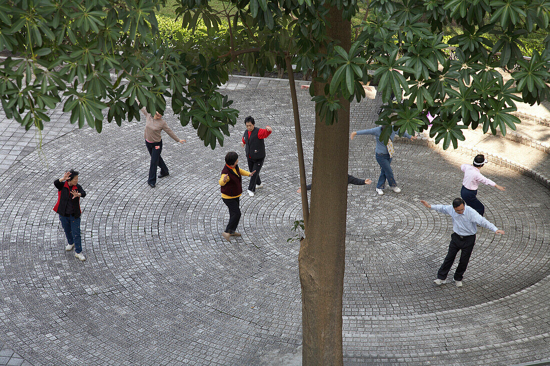 People doing Tai Chi in square, Taipei, Taiwan