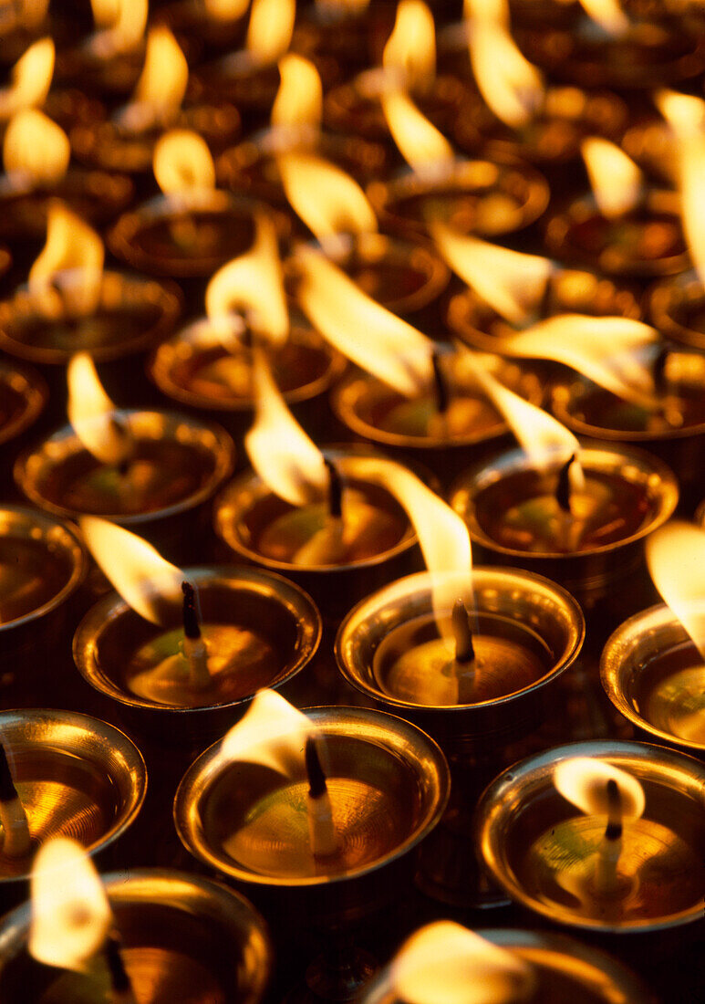 Detail of butter lamps, Lhasa, Tibet