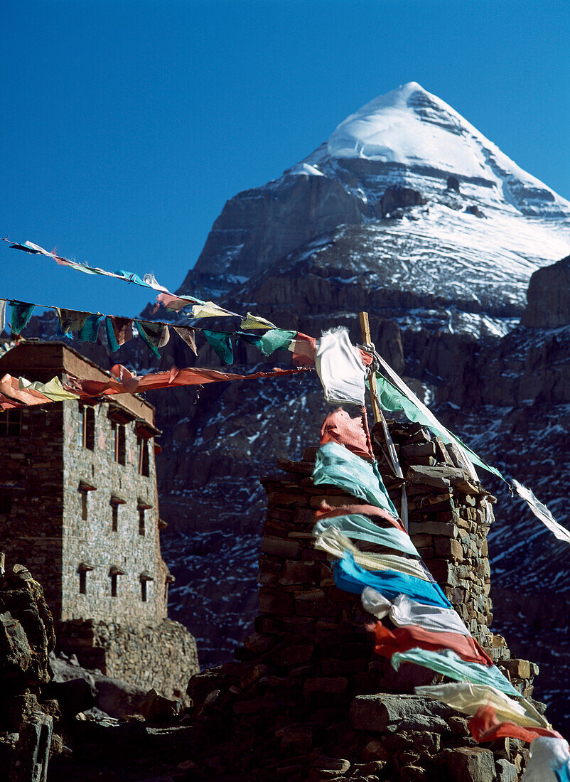 Prayer flags to Choku Monastery, Tibet