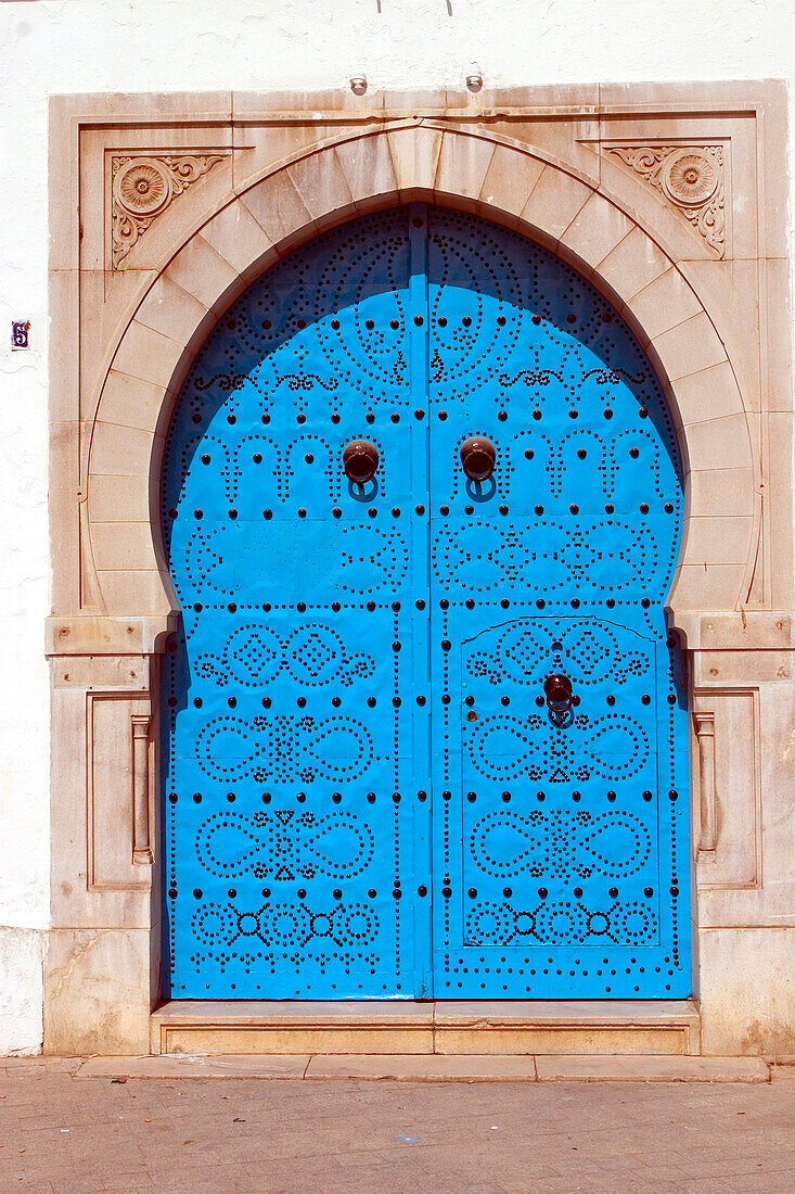 Ornate blue arched door, Close Up, Tunis, Tunisia