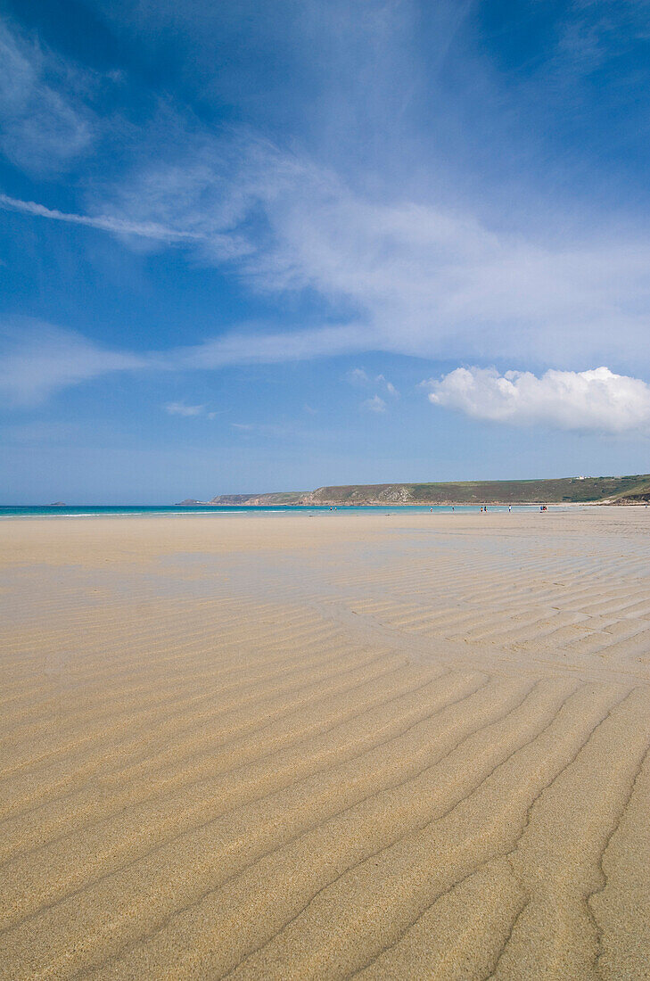 Ripples in the sand on the beach at Sennen Cove, Cornwall, England