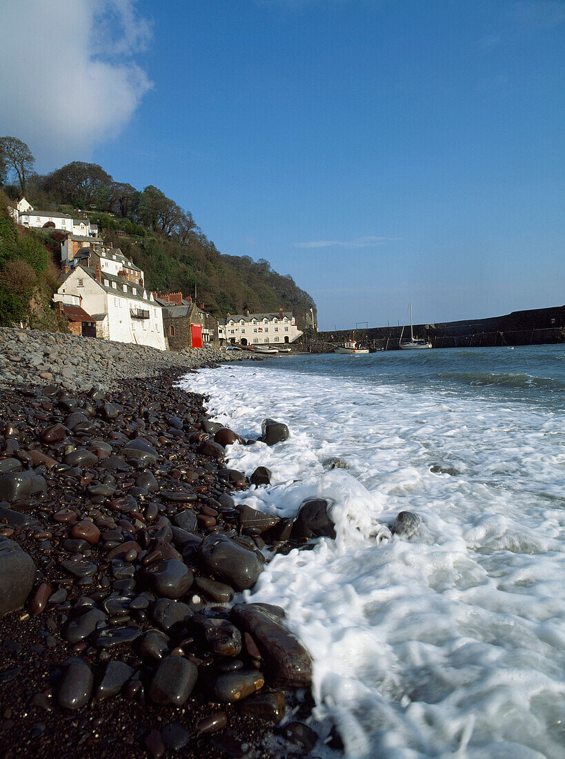 Detail  of rocks and sea, Clovelly, North Devon, England