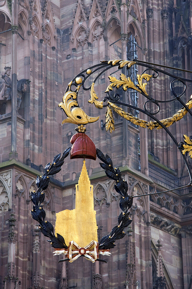 France, Alsace, Bas Rhin (67), Strasbourg, street sign (cathedral)