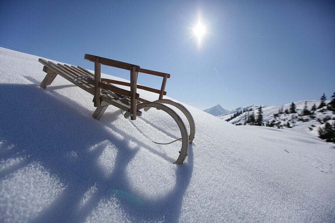 Rodelschlitten mit Kleinkindlehne, Klösterle, Arlberggebiet, Österreich