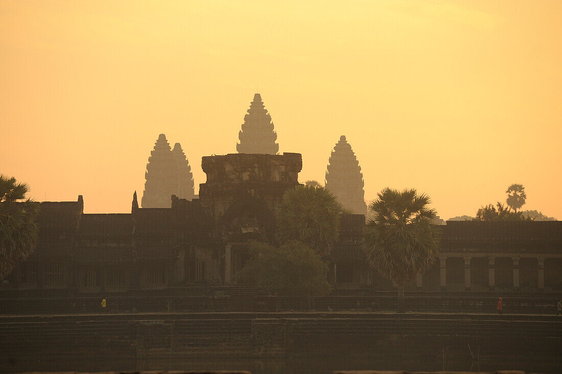 Silhouette of Angkor Vat at sunrise, Angkor, Cambodia, Asia