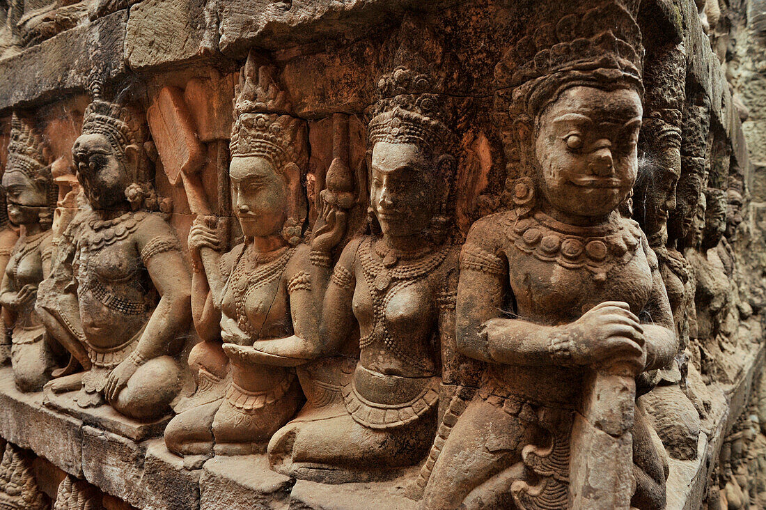 Relief, Terasse des Leprakönigs am Bayon Tempel, Angkor Thom, Angkor, Kambodscha, Asien