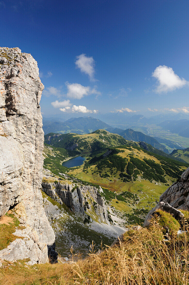 Lake Zireiner See and Inn valley, Rofan mountain range, Brandenberg Alps, Tyrol, Austria