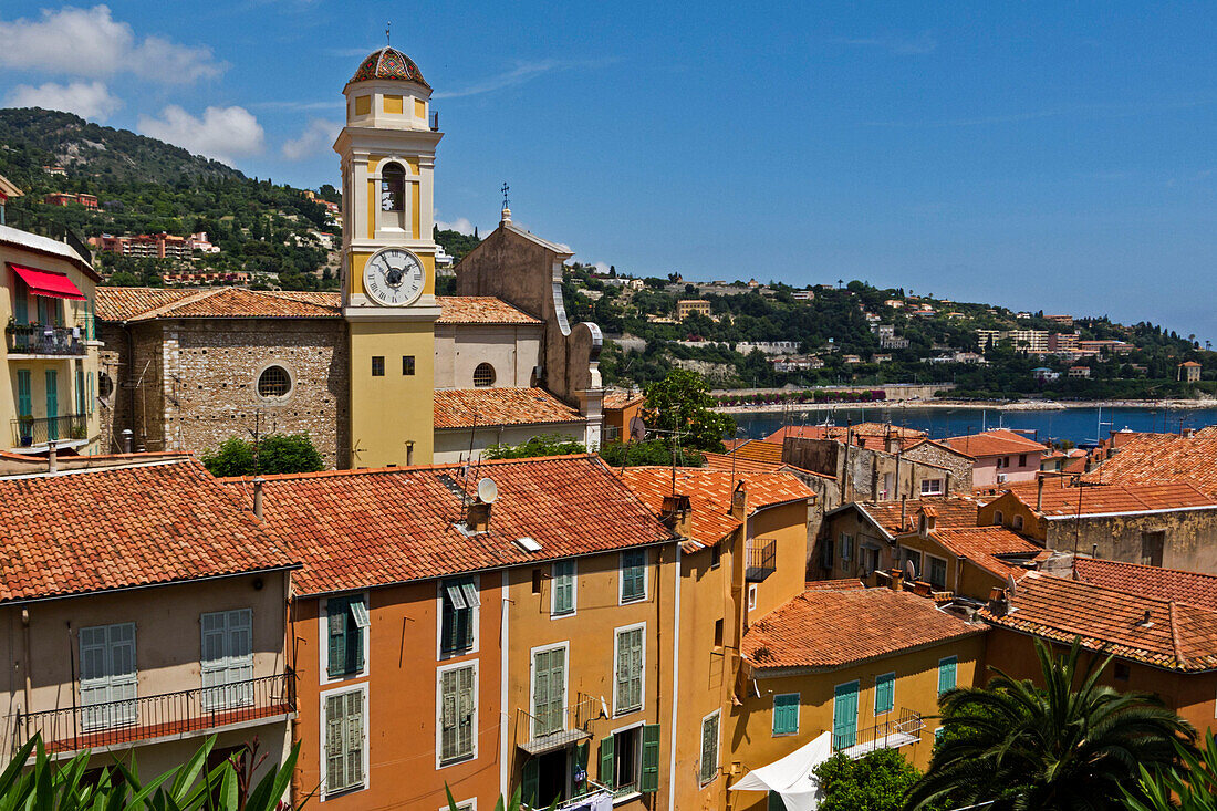 Blick auf die Altstadt von Villefranche sur Mer, Côte d'Azur, Provence, Frankreich, Europa