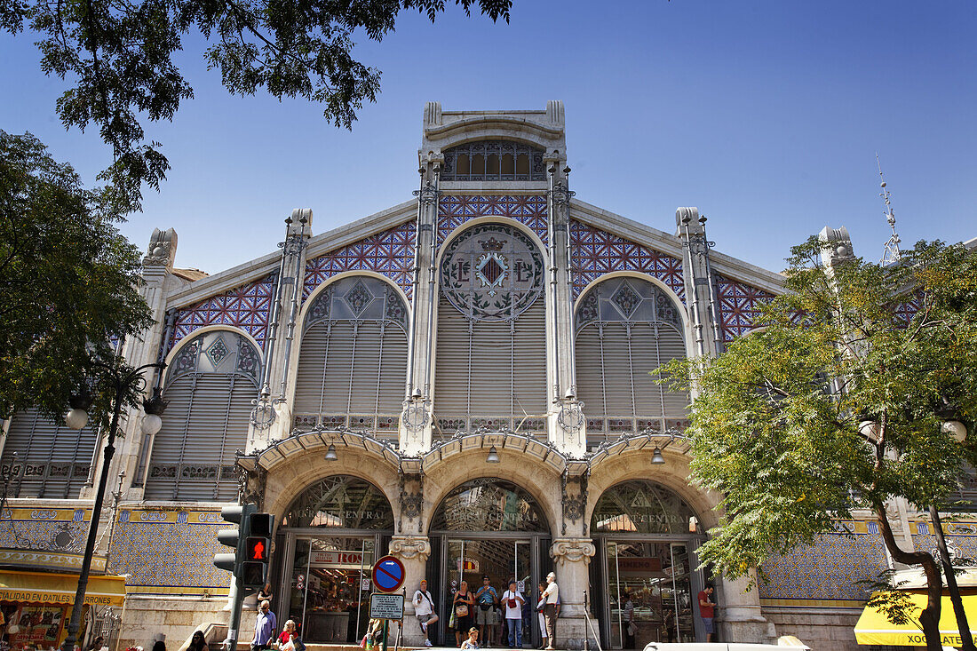 View of Central market hall Mercado Central, Valencia, Spain, Europe