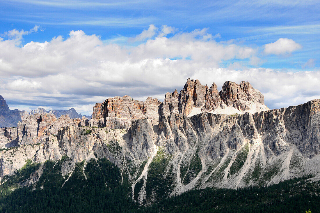 Mountain scenery under clouded sky, Dolomiti ampezzane, Alto Adige, South Tyrol, Italy, Europe