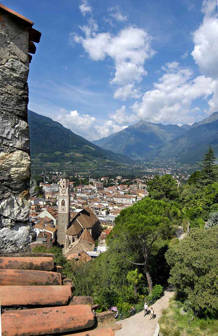 Blick über Tappeinerweg auf die Altstadt von Meran, Alto Adige, Südtirol, Italien, Europa